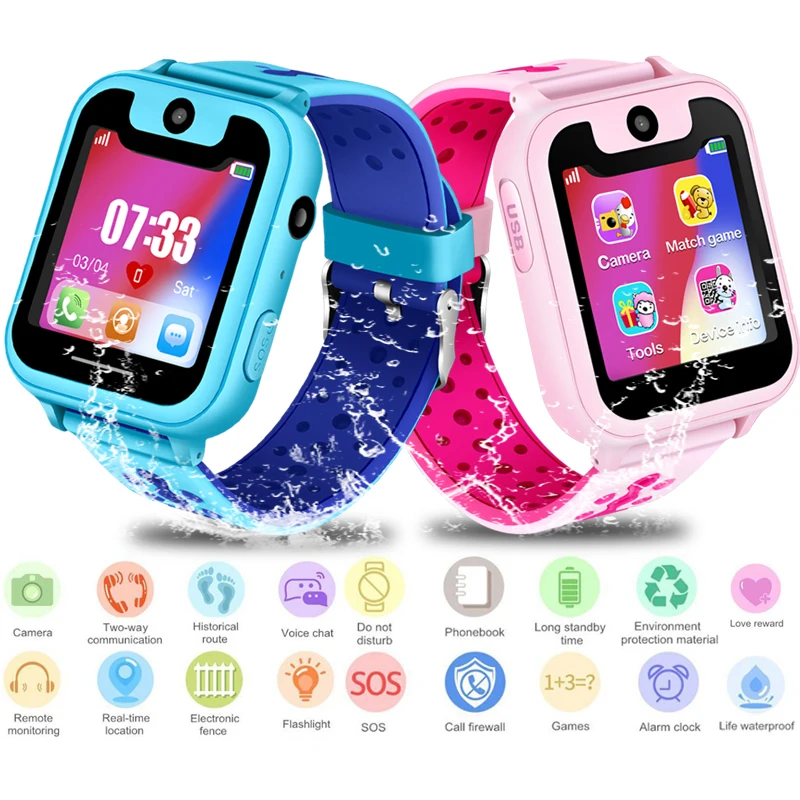 

Children Phone Watch Child LPS Positioning Remote Monitoring Lighting SOS Emergency Phone Kid Smart Watch Voice Chat Alarm Clock