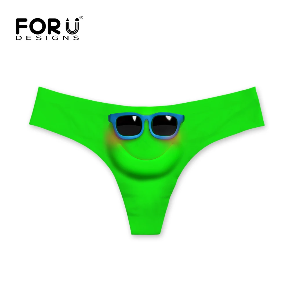 FORUDESIGNS Summer Sexy Women Thongs Girl's Panties Emoji Pattern Low