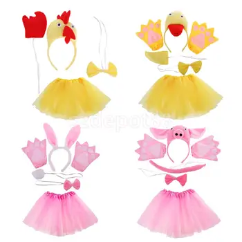 

Child Animal Costume Set Ears Tail Bow Tie Gloves Skirt Fancy Dress Chick