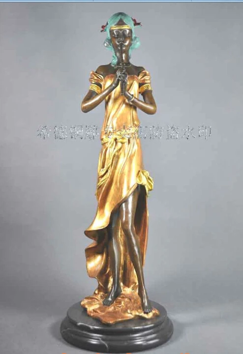 

Art Deco Sculpture Blow Flute Woman Bronze Statue
