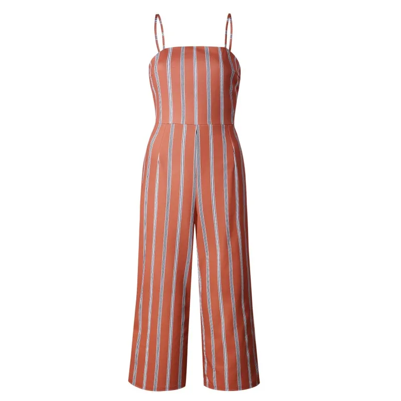 casual strap open back striped rompers womens jumpsuit plus size summer ...