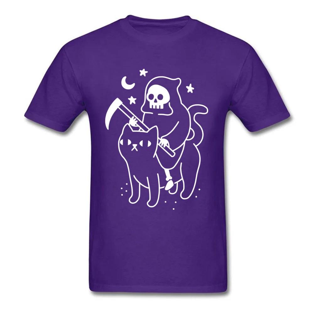 Death Rides A Black Cat T-Shirt Funky Short Sleeve Unique All Cotton Round Neck Men Tees Party Tee Shirts Summer Death Rides A Black Cat purple