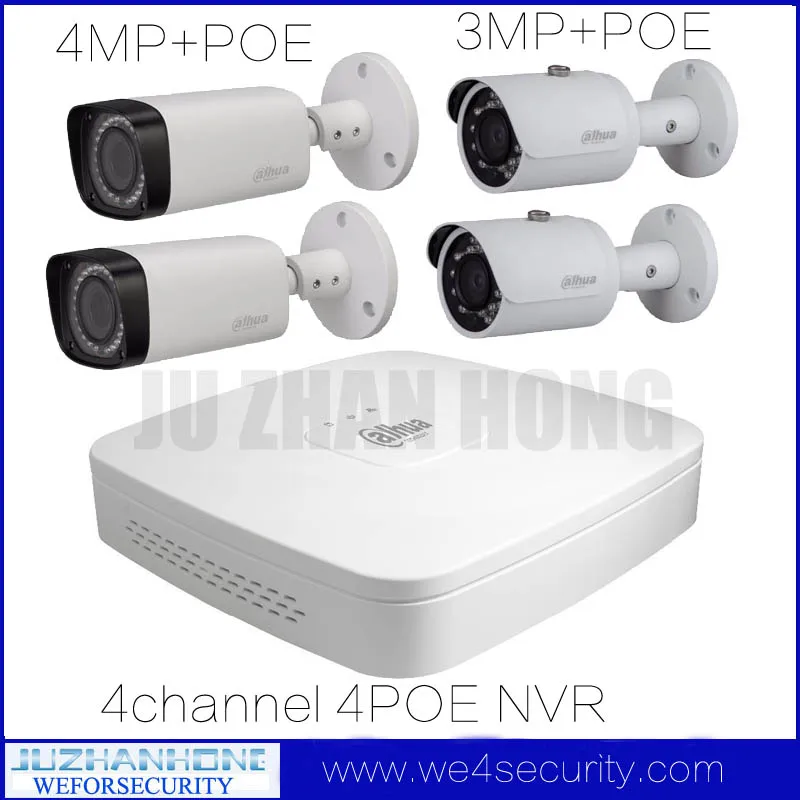 4 Channel IP Network Camera Kit IR Bullet Camera 3MP IPC-HFW1320S 4MP Autofocus IPC-HFW4431R-Z POE Supports 4 Channel IP Network Camera Kit IR Bullet Camera 3MP IPC-HFW1320S 4MP Autofocus IPC-HFW4431R-Z POE Supports