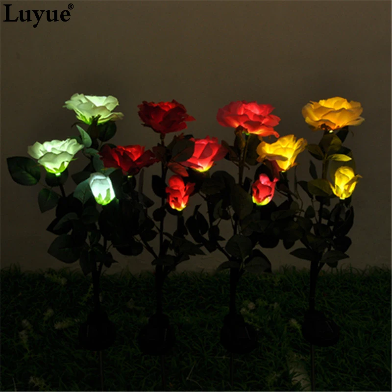 

Flower flowers Rose Solar roses silk cloth rose glow night high tech solar energy beautiful red light flower decoration balcony