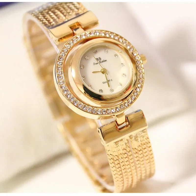 

2019 High-end Custom Full Rhinestone Round Chain Watch Fashion & Casual Chronograph Gold and Silver New Hot Ladies Quartz Watch