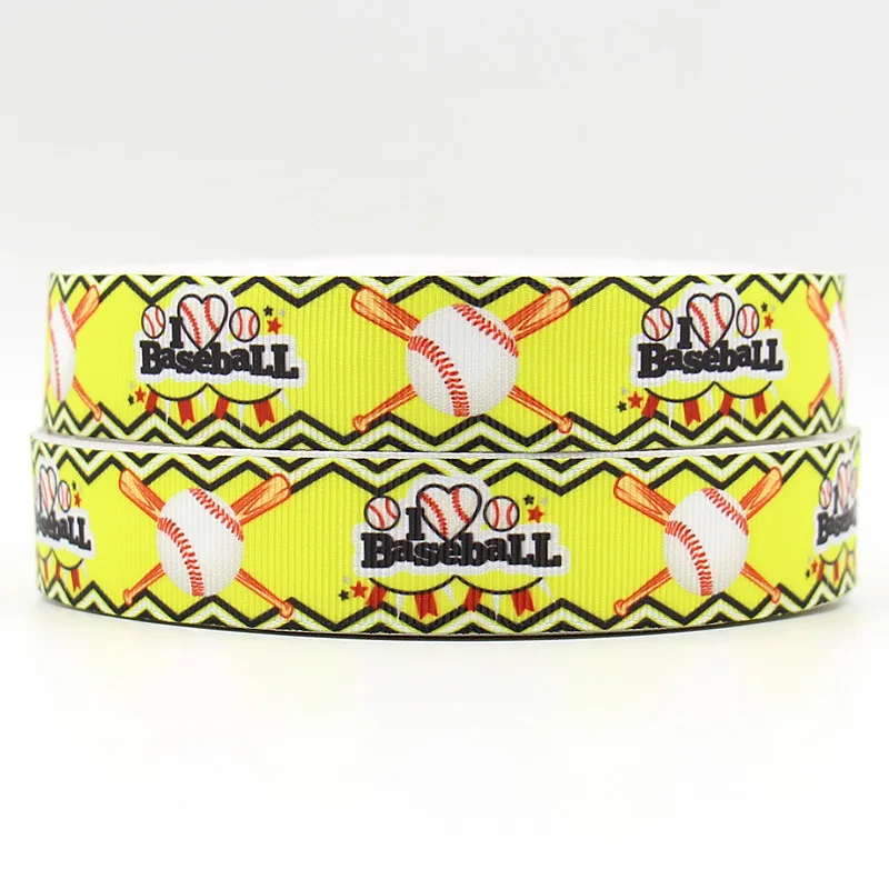 Q&N ribbon 7/8inch 22mm 160308020 I love baseball on green printed