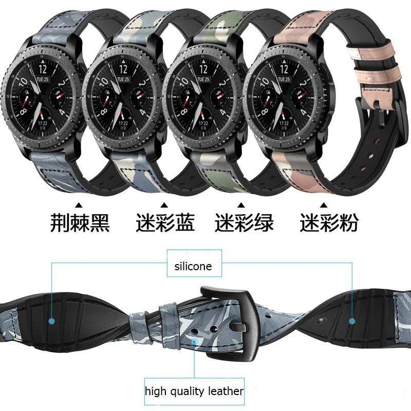 

AOOW Genuine Leather Silicone Watchband 22mm for Samsung Gear S3 Classic Frontier Camo Printed Soft Rubber Watch Band Strap