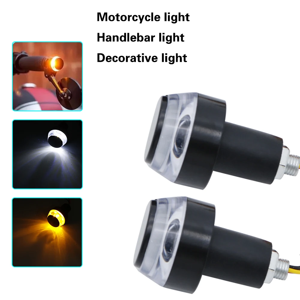 2 шт. 12 В руль мотоцикла конец светодиодный указатель поворота Янтарный Желтый Белый руль для мотоцикла заглушка для рукоятки Боковой габаритный фонарь для Harley