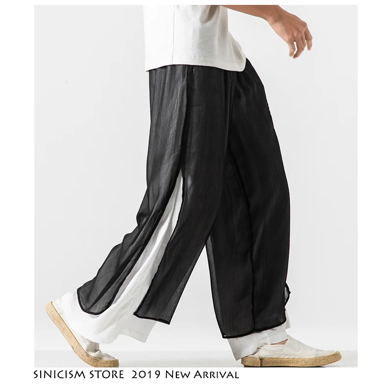 Sinicism Store 2020 мужские брюки с широкими штанинами стрейчевая одежда из хлопка и льна