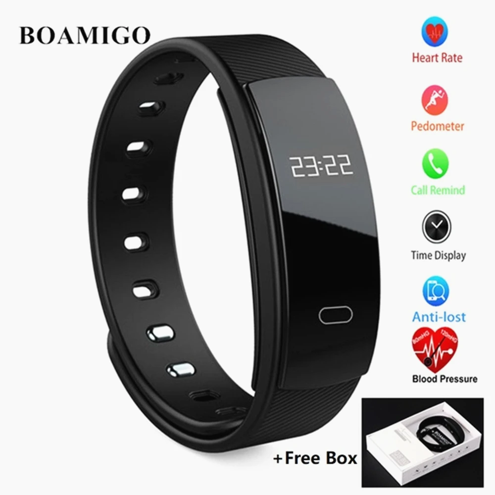

New BOAMIGO Bluetooth Smart Watch Waterproof Heart Rate Bracelet Wristband Message Reminder LED Sleep Monitoring for IOS Android