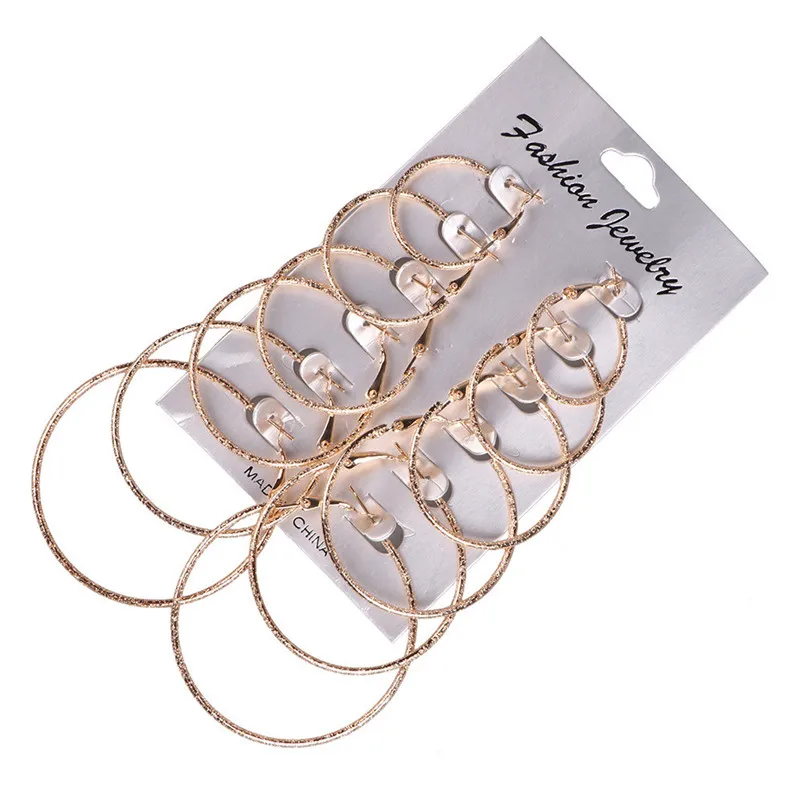 Fashion accessories Big Circle Hoop 6 Pairs  set Vintage Gold silver color Big circle Brincos earrings for women J12#N (9)
