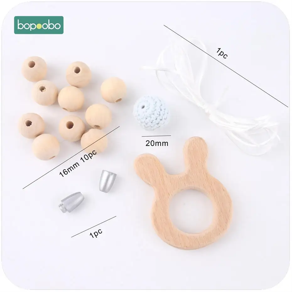 Bopobo 1 набор, деревянный троянский Прорезыватель для зубов, набор для самостоятельного вязания крючком, бисер для мамы, ручной работы для ребенка, подарок на день рождения, BPA бесплатно, сделай сам, для браслетов, детских прорезывателей - Цвет: Bunny Diy Set