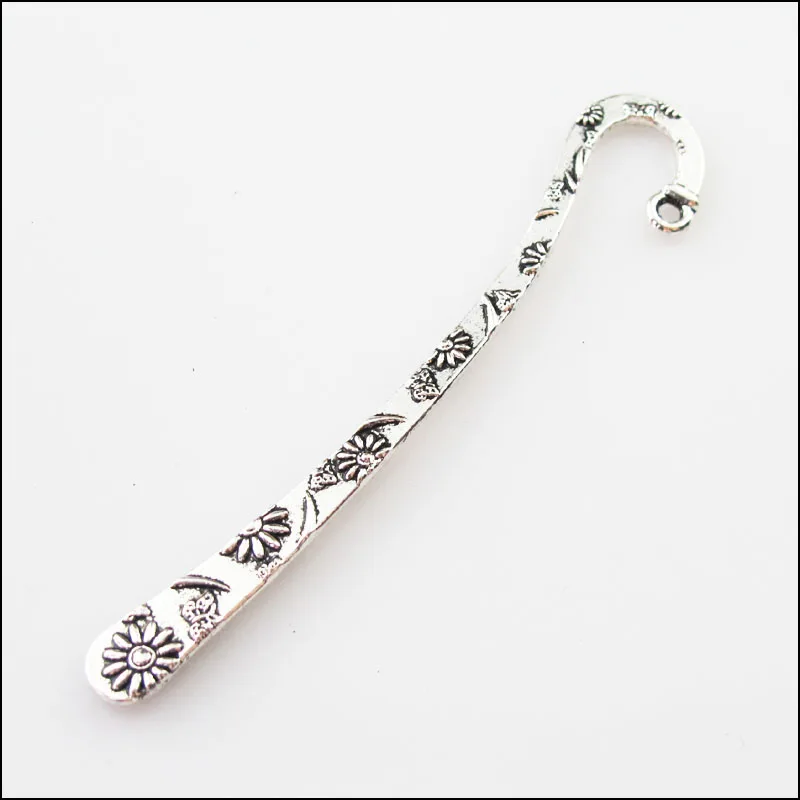 

New 3Pcs Tibetan Silver Flower Bookmarks With Loop Connectors 16x81mm Craft DIY