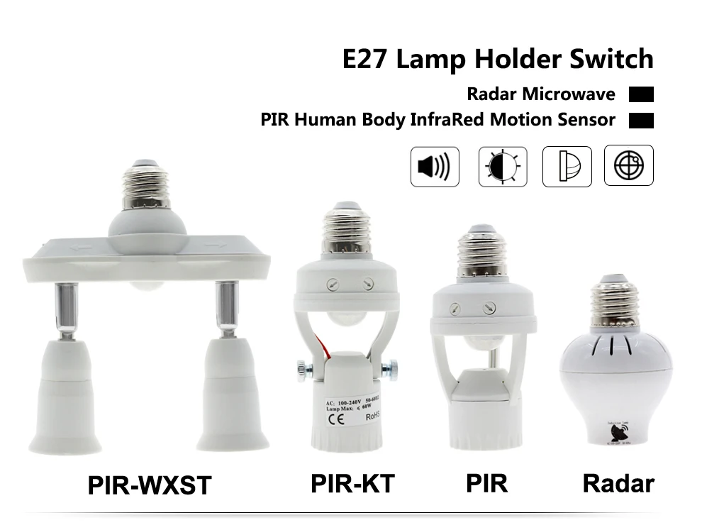E27 светодиодный держатель лампы PIR датчик движения/радиолокационный свч датчик светильник переключатель управления 110 V-240 V