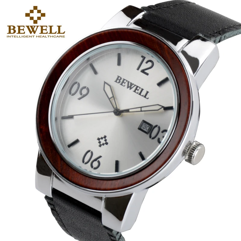 

BEWELL Luxury Brand Man Wood Black Watch Men Automatic Wooden Clock With Leather Strap Classic Watches Gift For Male Son 1050BL