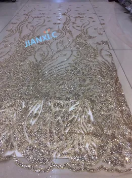 

newest glitter Mesh African Tulle lace fabric JIANXI.C-1158 fashion French Mesh Lace with glued glitter