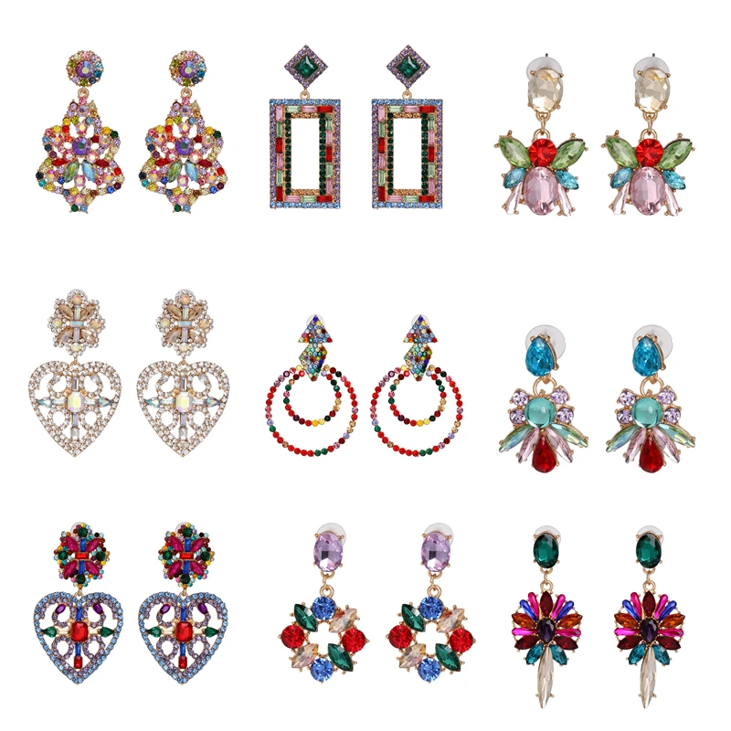 

JUJIA 9 New designs women statement crystal earring fashion Wedding party Charm jewelry beads heart pendant drop earrings