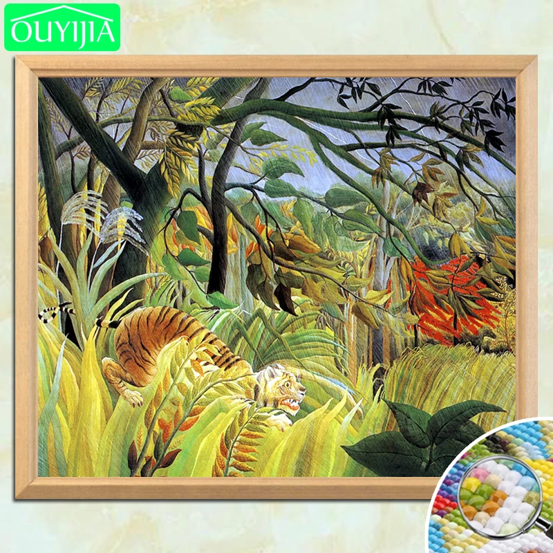 Henri Rousseau известная картина &quotТигр в тропическом шторме&quot 5D DIY Алмазная полностью