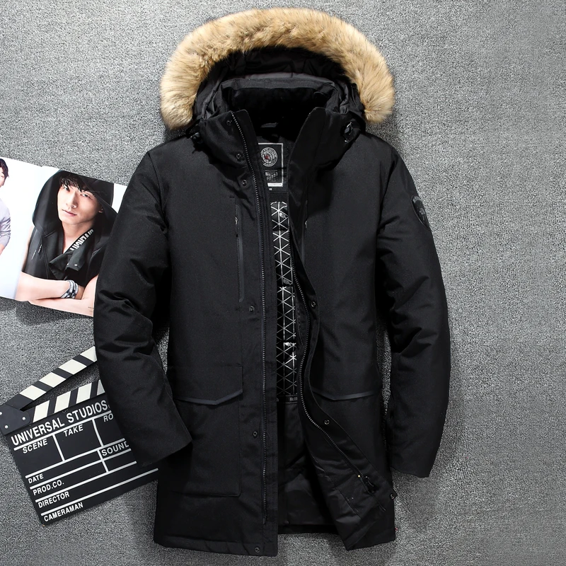 Le vent Veste Col Coupe Blanc blanc Véritable Canard Des Imperméable D'hiver De Duvet Fourrure Bas Long Manteau40 Degré Noir Hommes Pour gris Vers KJ3FTulc51