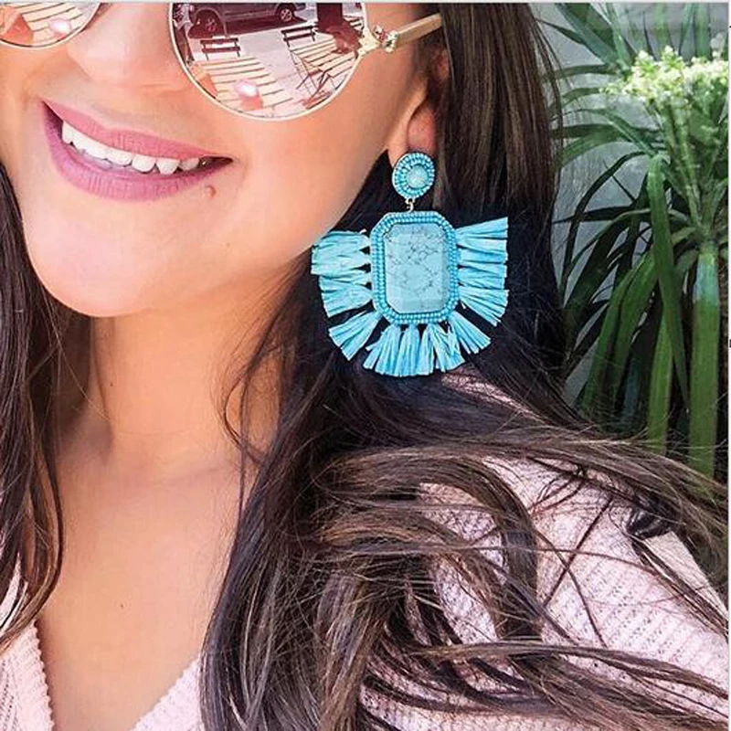 

Best lady Irregular Square Long Tassel Drop Earrings For Women Resin Statement Wedding Gifts Party Christmas Jewelry Hot Sale