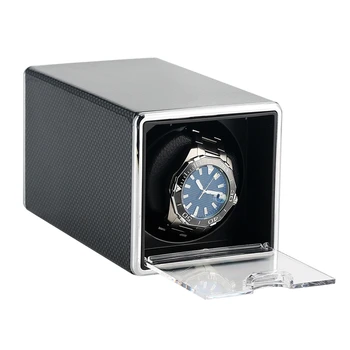 

Black Carbon Fiber Leather Watch Winder Motor Square Shaker Self-winding Automatic Watch Rotating Box Mechanical Clock USB Cable