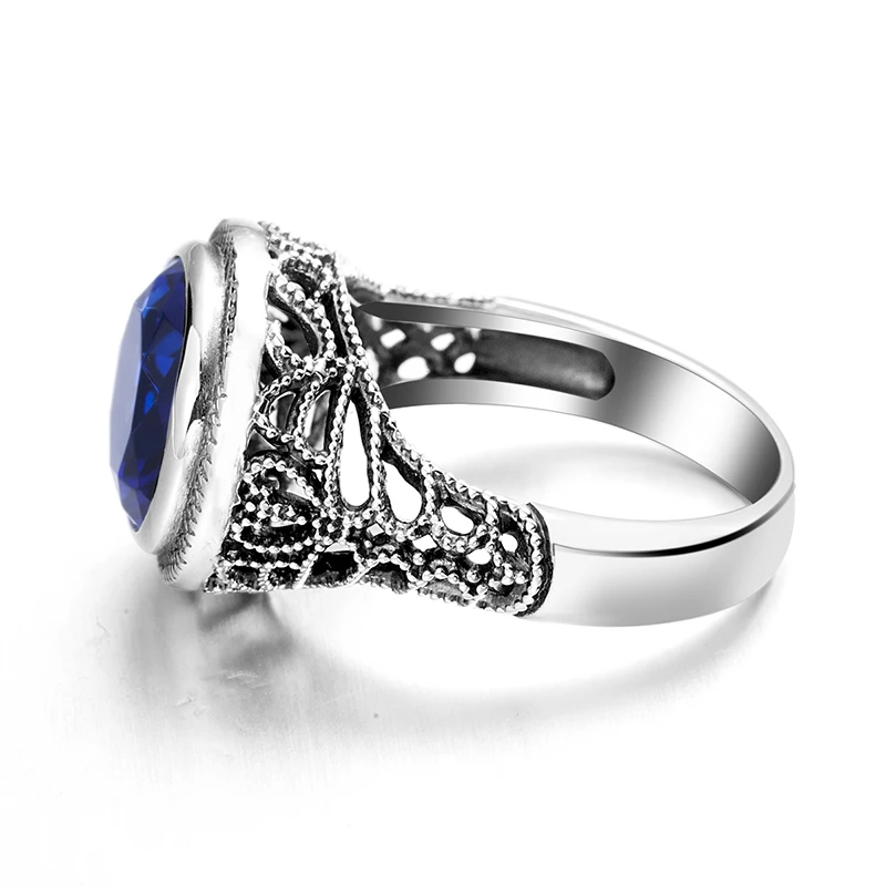 Large Size Retro Wedding Rings Hollow Out For Women Men 925 Silver Created Sapphire Ring Brand Luxury Jewelry Wholesale