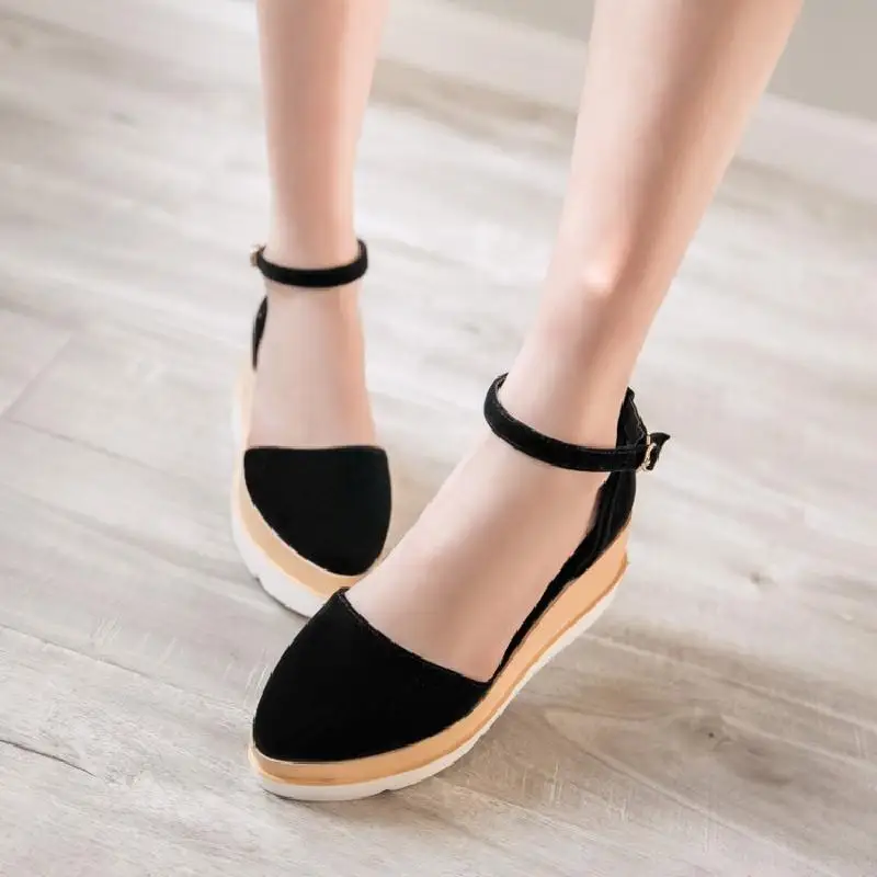 

Sweet Wedge Heel Thick Sole Female Shoe Student Single Shoe 2019 Summer Buckle Platform Blue Red Sandals For Women