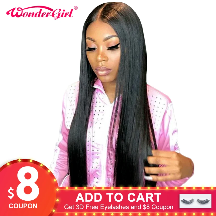 Wonder girl Glueless Lace Front Human Hair Wigs For Women Black Pre Plucked Brazilian Straight Lace Wig With Baby Hair Remy Wig