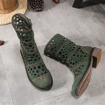 

New casual women's shoes summer and autumn hot leather classic Roman boots fashion comfortable soft wild hollow women's boots