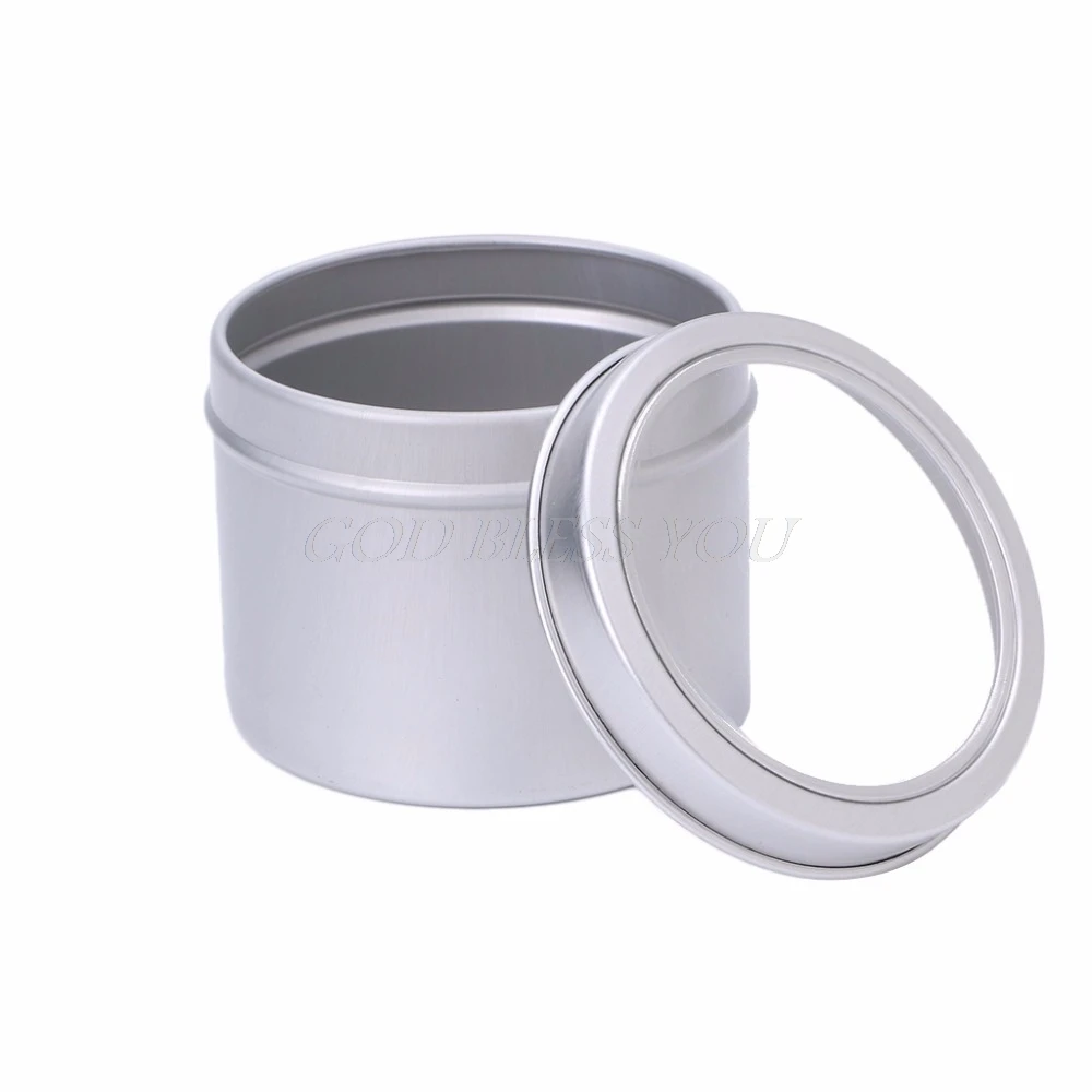 

Empty Aluminium Cosmetic Pots Container Jar Tins Clear Top View Window 100ml
