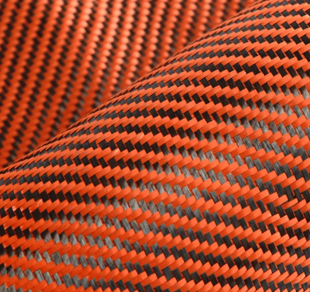 Carbon kevlar hybird fabric orange twill 2