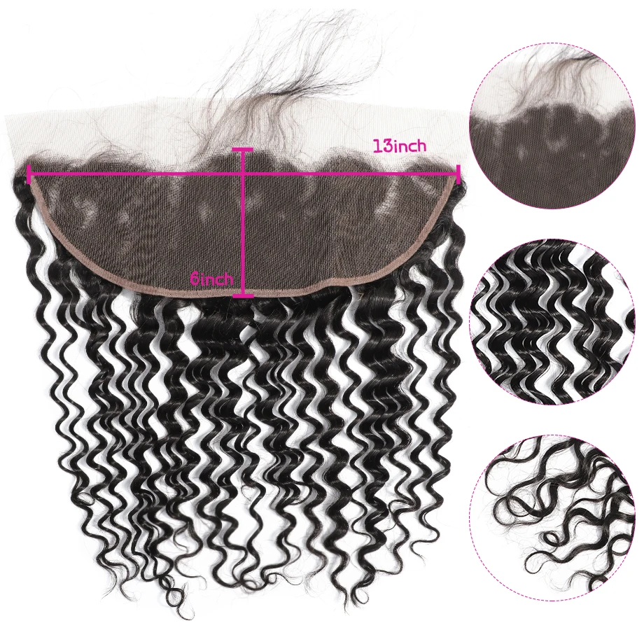 Piaoyi Malaysian 13x6 Lace Frontal Closure With Deep Wave Remy Hair Frontal Swiss Lace Bleached Knots Natural Color