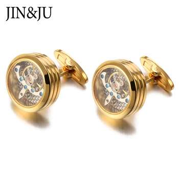 

JIN&JU Hot Sale Movement Tourbillon Cufflinks For Mens High Quality Mechanical Watch Steampunk Gear Cuff Links Relojes Gemelos