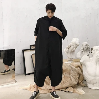 

M-XXL 2018 spring show models men's straight loose casual jumpsuit pants Korean version of the personality jumpsuit