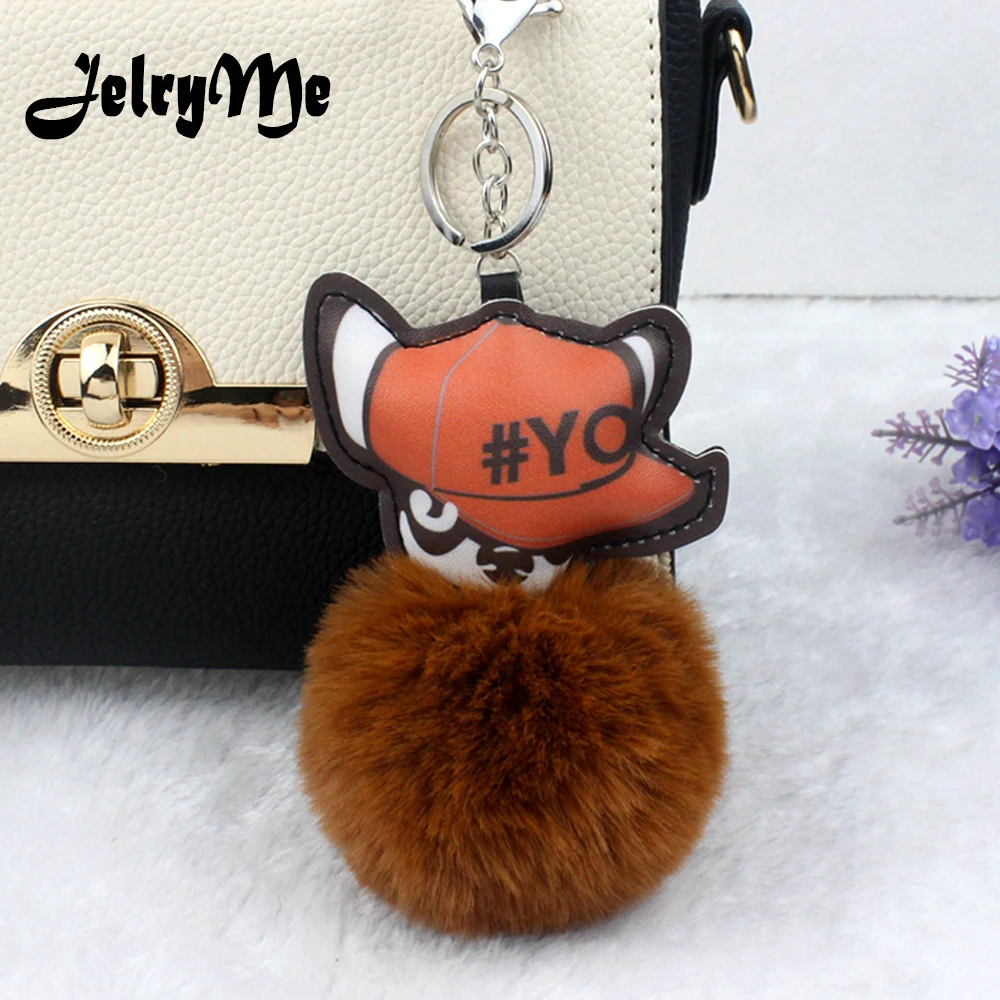 

Cool Pompom Hat Dog Keychains Women Purse Handbag Pendant Car Keyring Faux Animal Fur Fluffy Key Chains Holder Personalized Gift