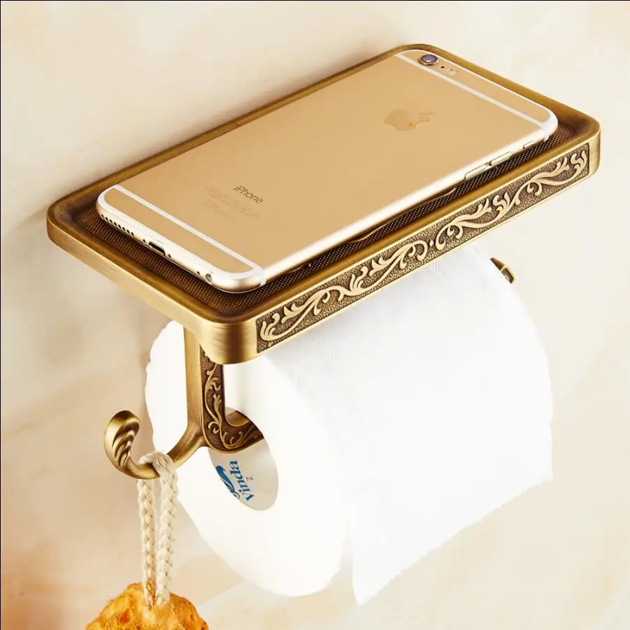 Хромированный/Античный/розовое золото/золото латунный резной держатель для туалетной бумаги для ванной комнаты настенный держатель рулонной ткани держатель рулона бумаги с полкой