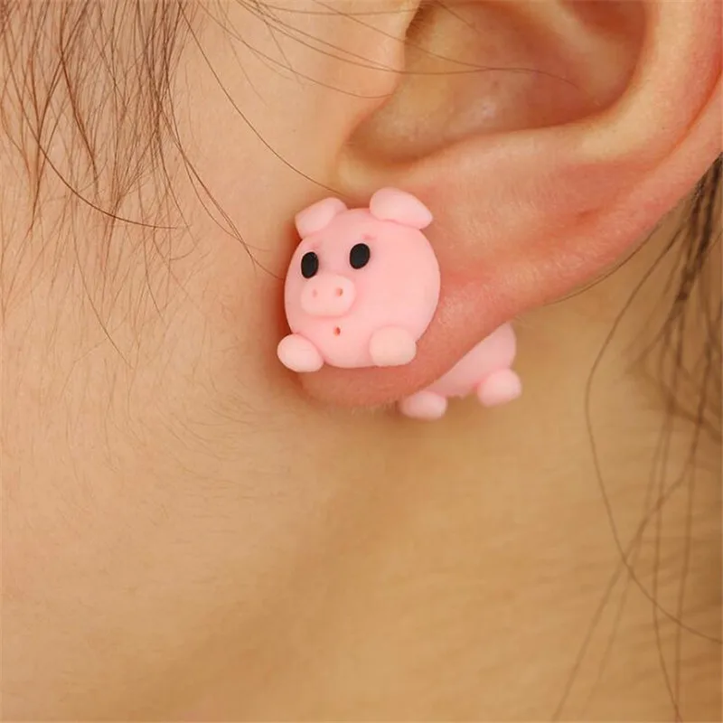 

1Pair 3D Pink Pig Stud Earrings Cute Cartoon Sweet Animal Earrings Fashion Girls Earrings Soft clay Pet Stud Earrings DIY