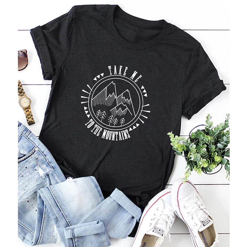 Возьмите меня в горы футболка с надписью забавное письмо о-образным вырезом одежда для кемпинга футболки tumblr Ретро Графический гранж Топы Цитата Camiseta