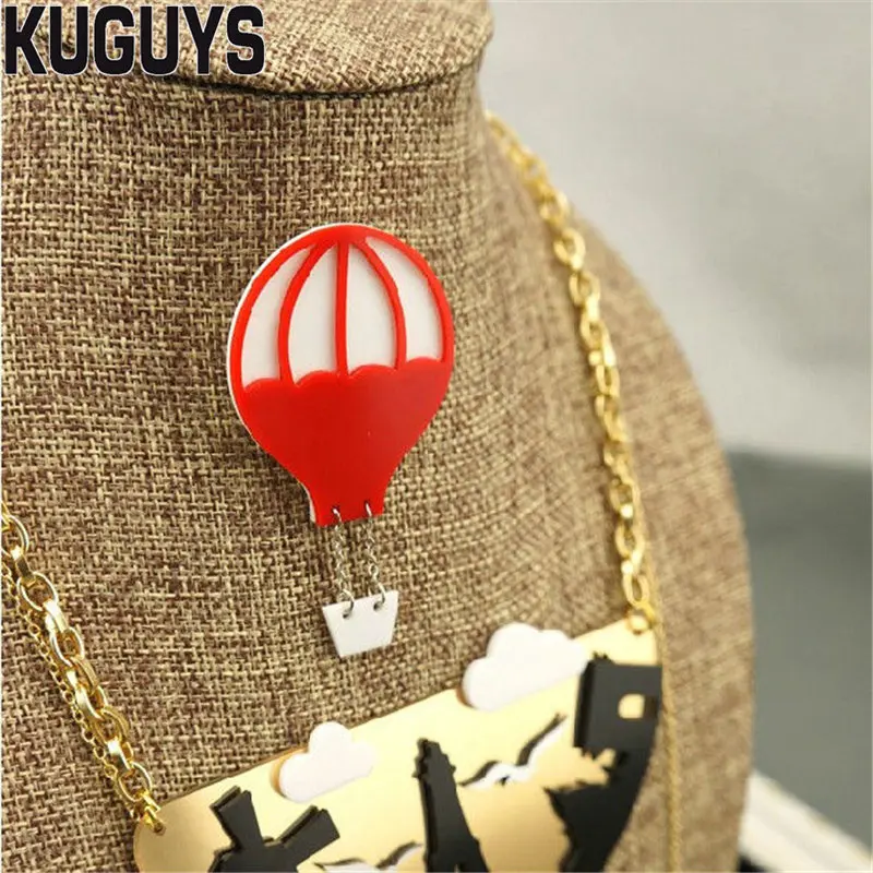 

KUGUYS Jewelry Acrylic Red Hot Air Balloon Brooches for Women HipHop Trendy Brooch