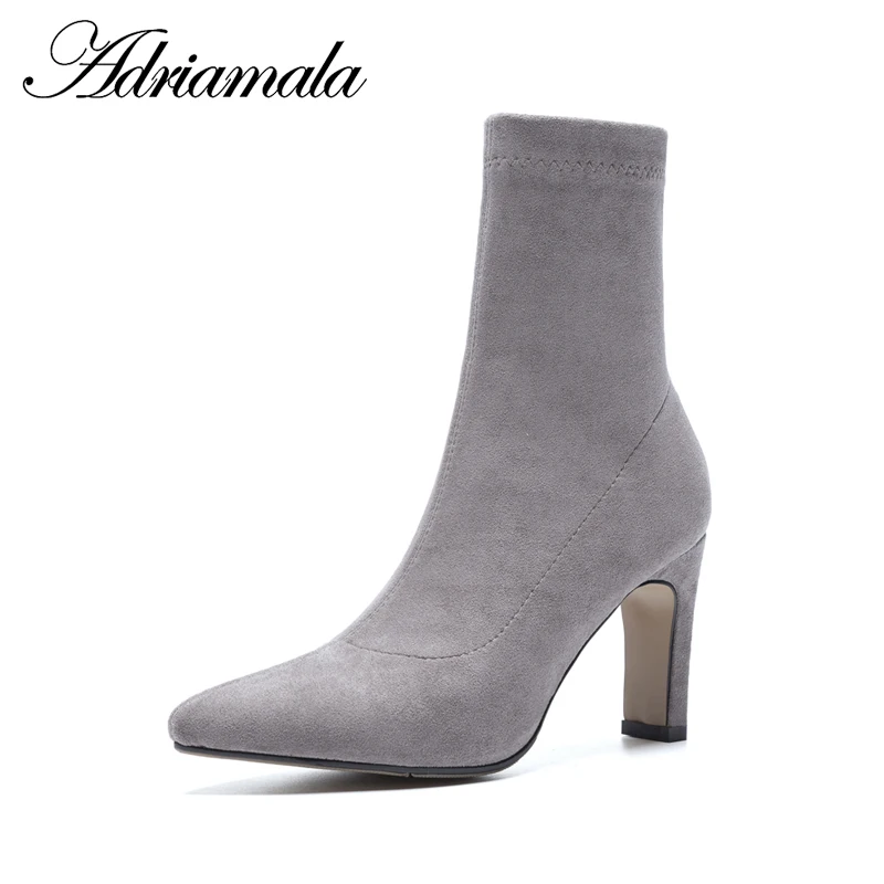 

2018 Genuine Leather Ladies High Heel Boots Pointed Toe Thin Heels Sewing Cow Leather Motorcycle Boots Women Fashion Adriamala
