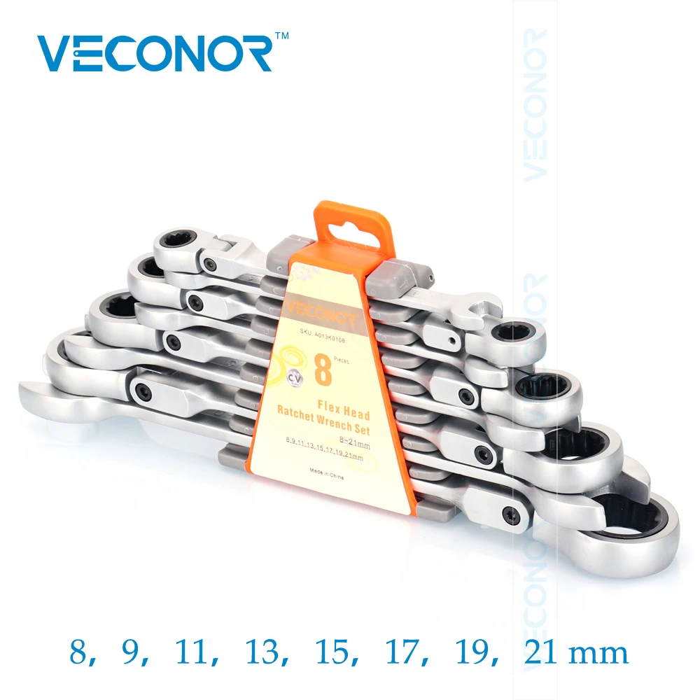 

Veconor 8PCS Flexible Head Combination Ratchet Wrench Set Kit Professional Tools Universal Spanner for Car Repair Tools