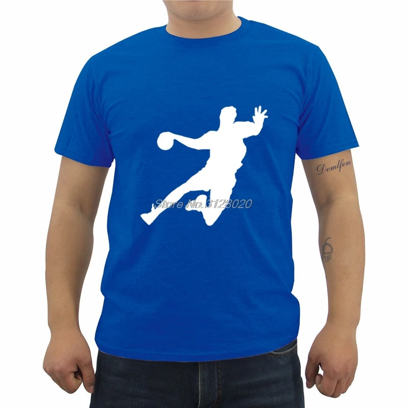 Новая футболка с принтом гандбола, летняя Мужская хлопковая футболка с коротким рукавом и круглым вырезом, модные мужские футболки, футболки для фитнеса, топы, уличная одежда - Цвет: blue