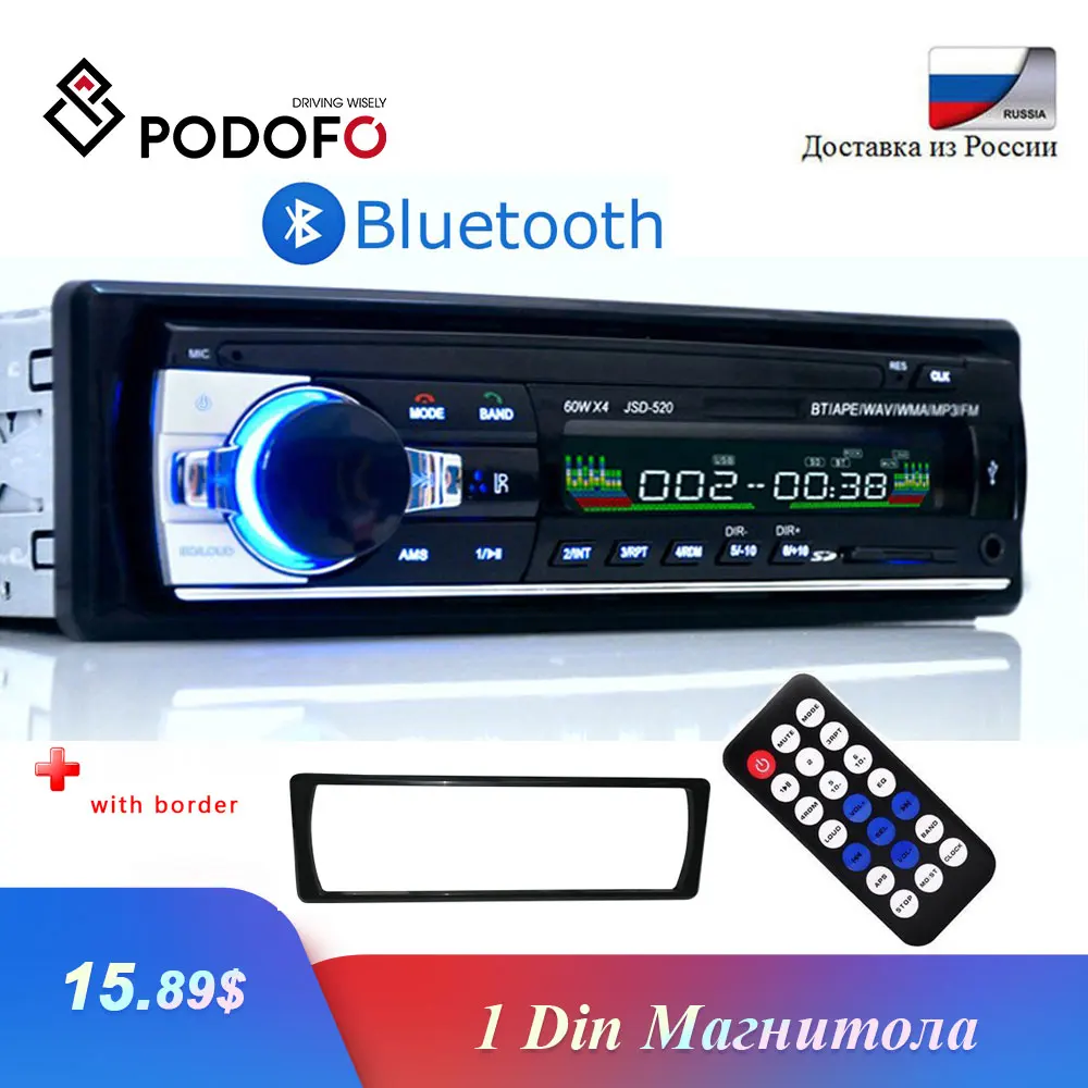 Podofo Авторадио 1 Din Bluetooth радио автомобиля 12 В JSD-520 SD AUX-IN MP3 плеер FM USB Авто стерео аудио стерео в-тире радио Coche