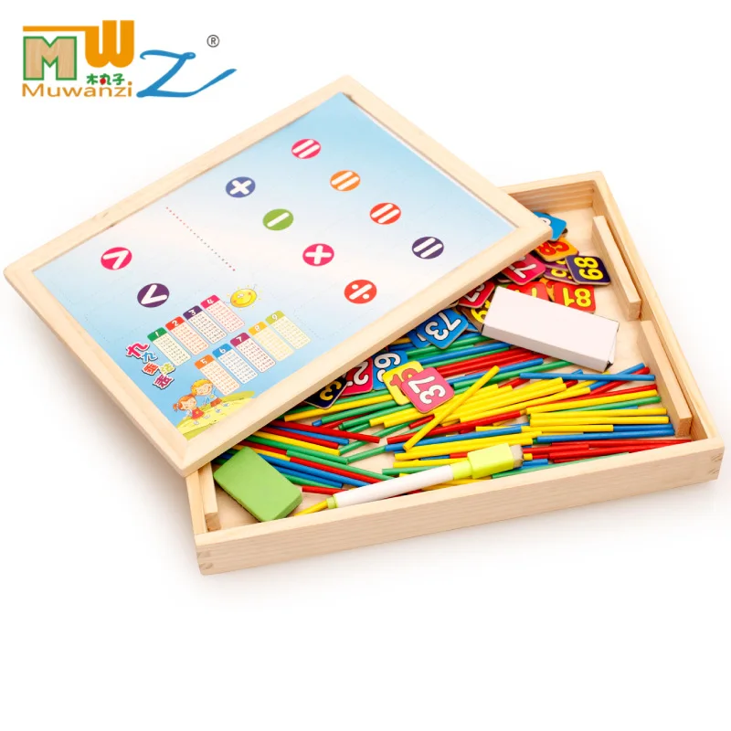 MWZ Wooden Math Toys for children Montessori  toys 100PCS Stickers and 100PCS sticker Digital Card  Learning Educational