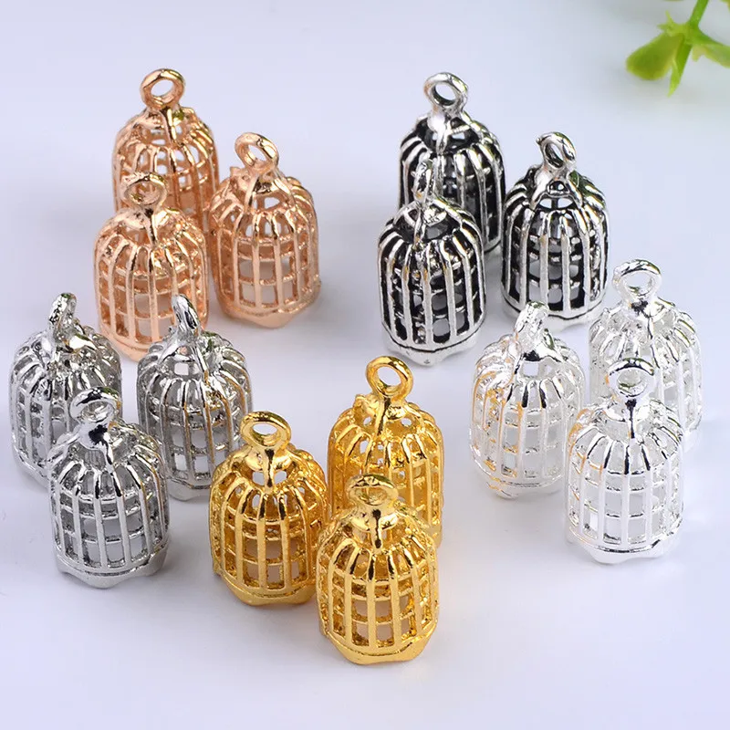 

10PCS 11*22MM Metal Mini Hollow Bird Cage Charms Pendant Gold Silver DIY Bracelet Necklace Anklet Making Fashion Jewelry Pendant