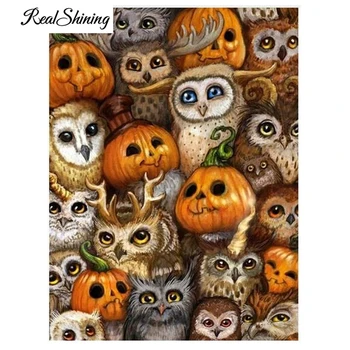 

REALSHINING Full Square Diamond Painting Cross Stitch Pumpkins Owls Diamond Embroidery 5D Diy Mosaic Needleworks FS2260
