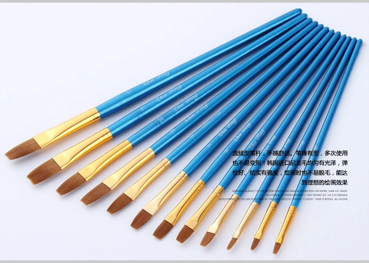 24 шт. нейлон волос синий деревянной ручкой акварель кисти