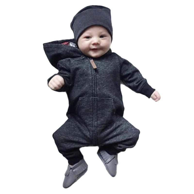 Newborn Baby Hooded Rompers For Babies Boys Girls Clothes Infant Black