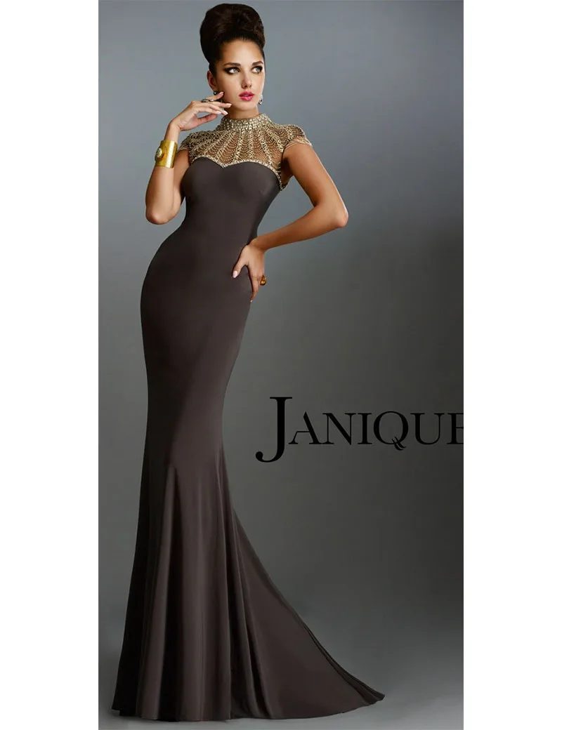Evening Dress Long Sleeve Brown