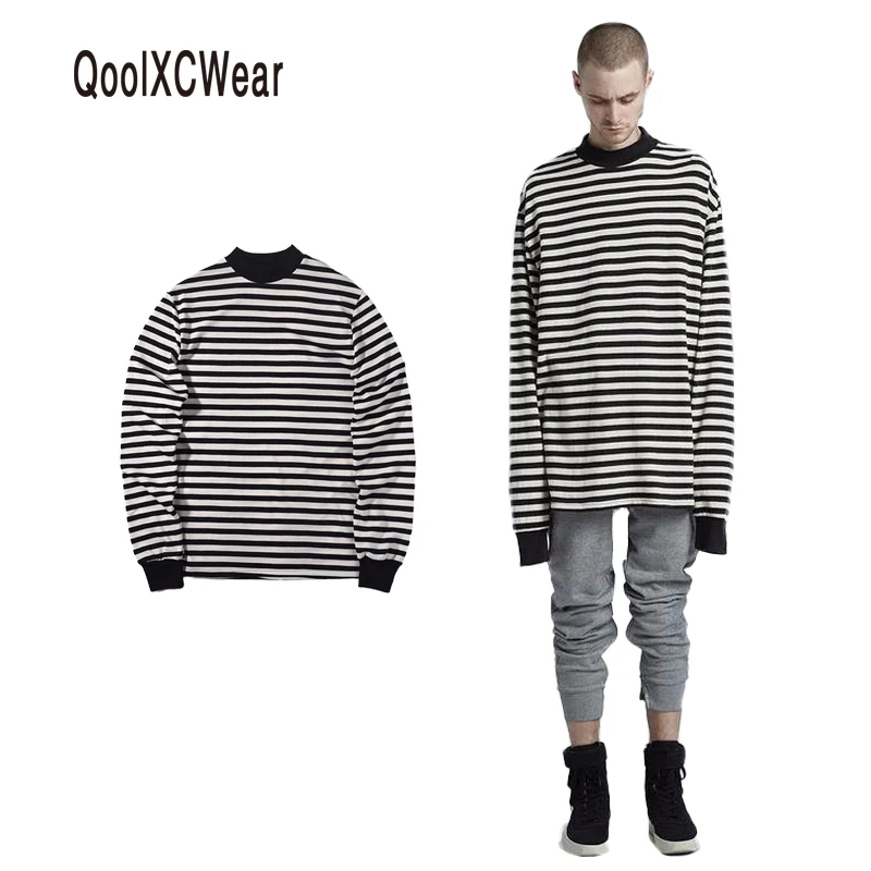 Уличная одежда QoolXCWear повседневная полосатая длинная футболка в стиле хип хоп с